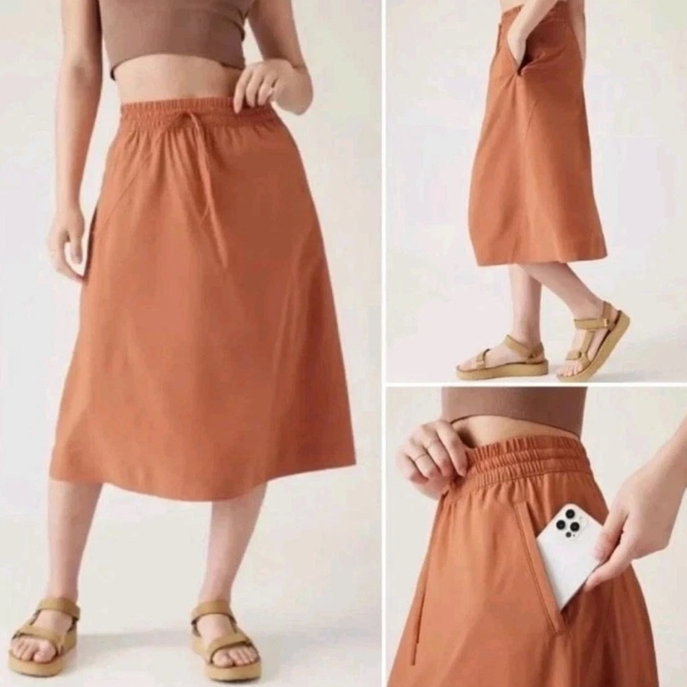 Athleta Arrival Midi Performance Skirt Size 20 Sunbaked Clay Burnt Orange Modest
